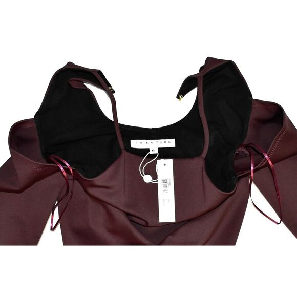 B0 NWT TRINA TURK Lu Lu Malbec Burgundy Red Cold Shoulder Sheath Dress Sz 6 $428 - Picture 5 of 7